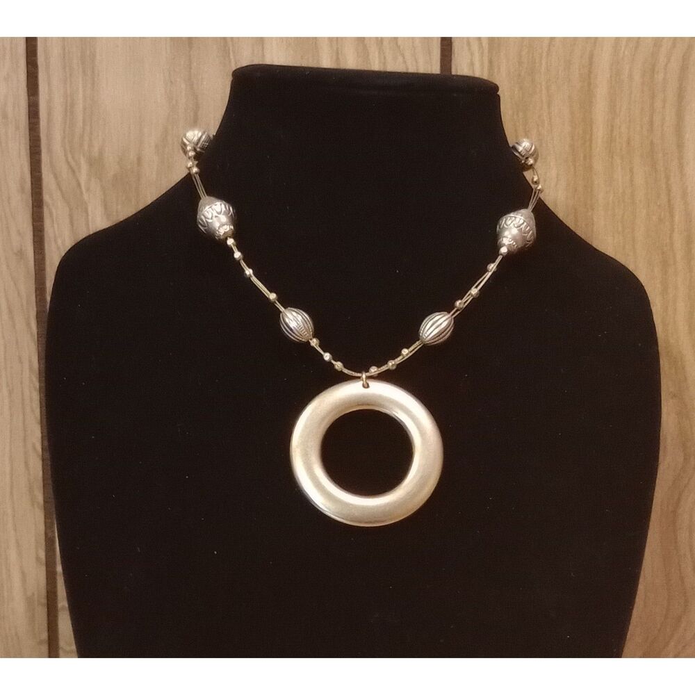 NY Gold Tone Floating Bead Circle Pendant 16-19" Multi Strand Wire Necklace